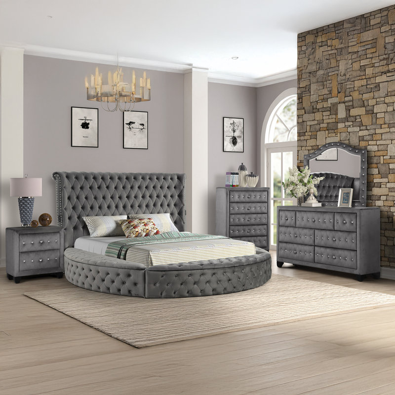 Ensemble de chambre avec rangement 6 pièces Taner, Gris, Grand