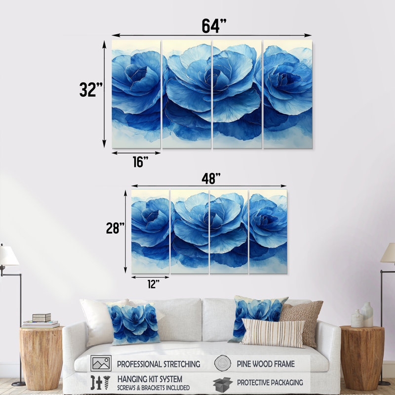 «Aqua Spiral Aloe Leaf Succulent II» - art mural - ensemble de décoration artistique, H 28 po x l 48 po, 4