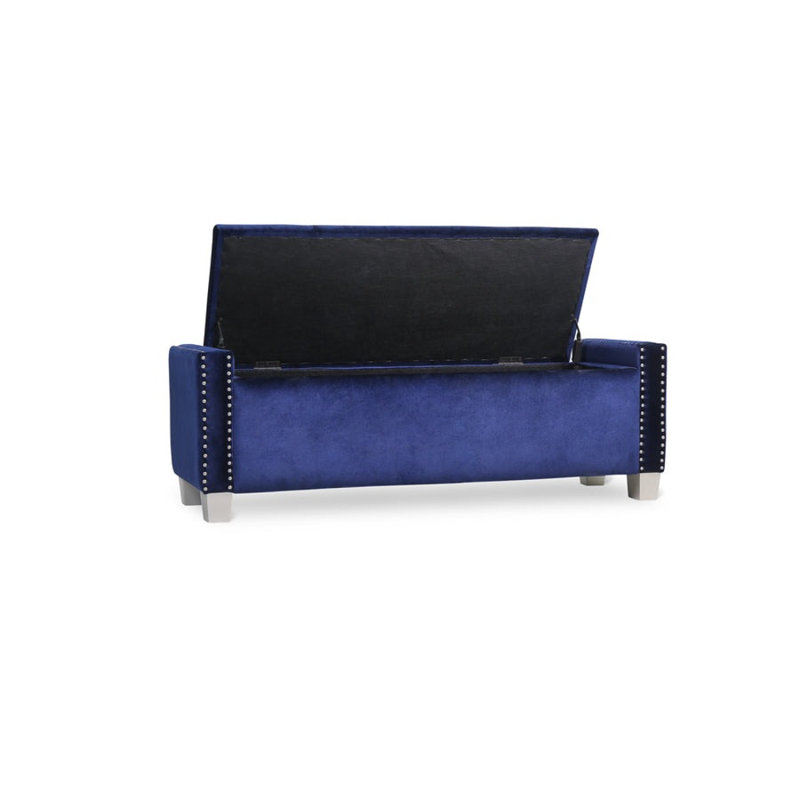 Banc de rangement en velours Franco, Bleu