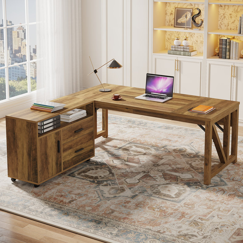 Ensemble de bureau de direction de 63 pouces avec armoire, bureau rétro pour bureau à domicile