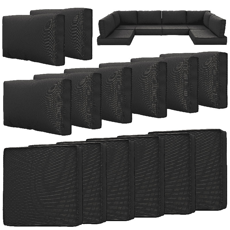 Housse de coussin pour groupe de sièges d'extérieur 14 po 14 pièces, 14 pièces seulement, Noir, noir, noir, noir