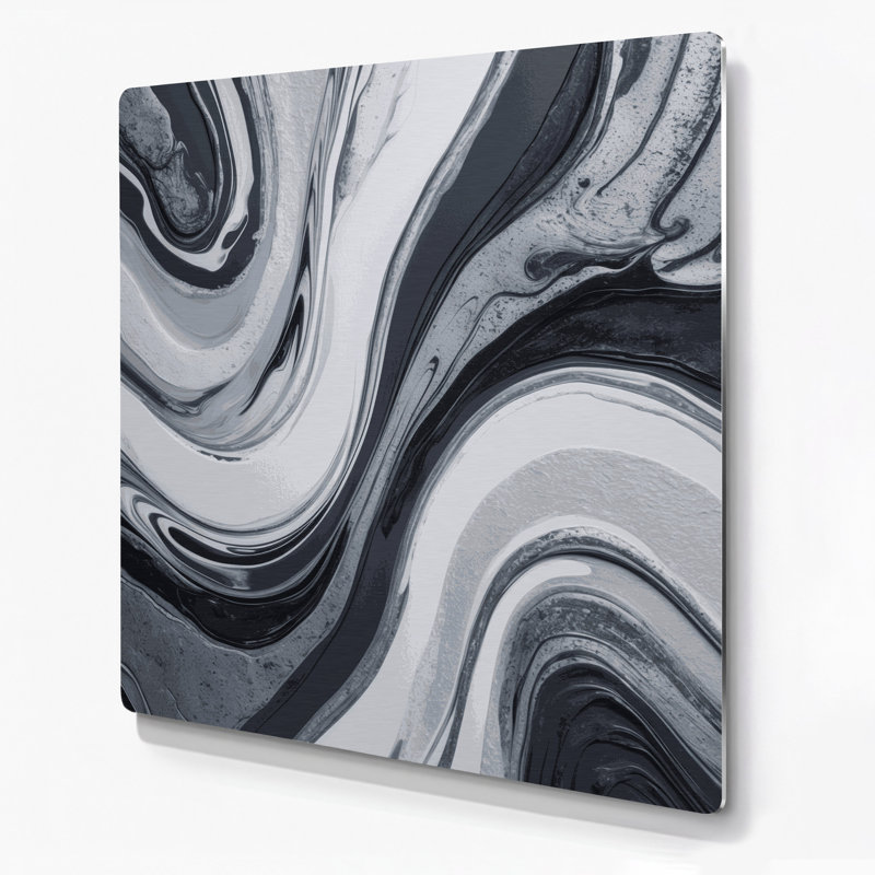 Abstrait fluide, art mural gris en métal 87, H 16 po x l 16 po