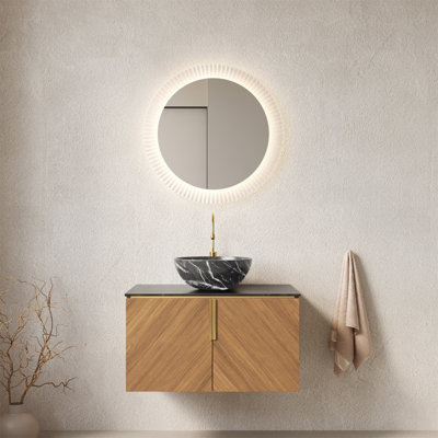 Meuble-lavabo 30 po, meuble-lavabo flottant en contreplaqué avec double comptoir en pierre frittée et cuve en céramique noire