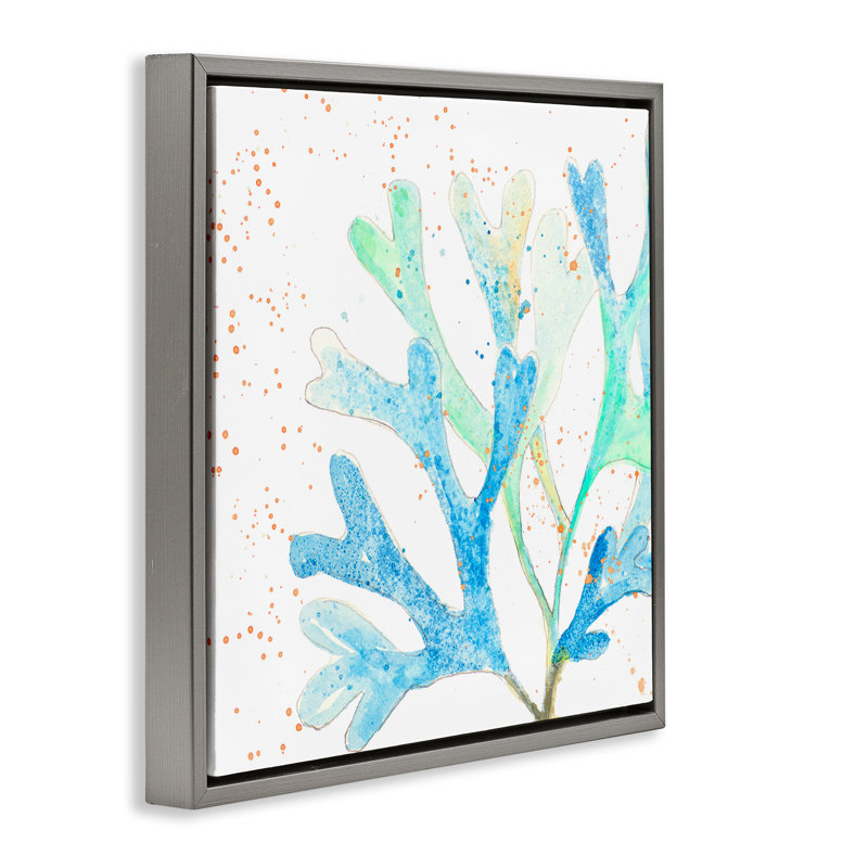 Art mural moderne sur toile flottante encadrée corail moderne par Patricia Pinto, Cadre flottant gris lustré