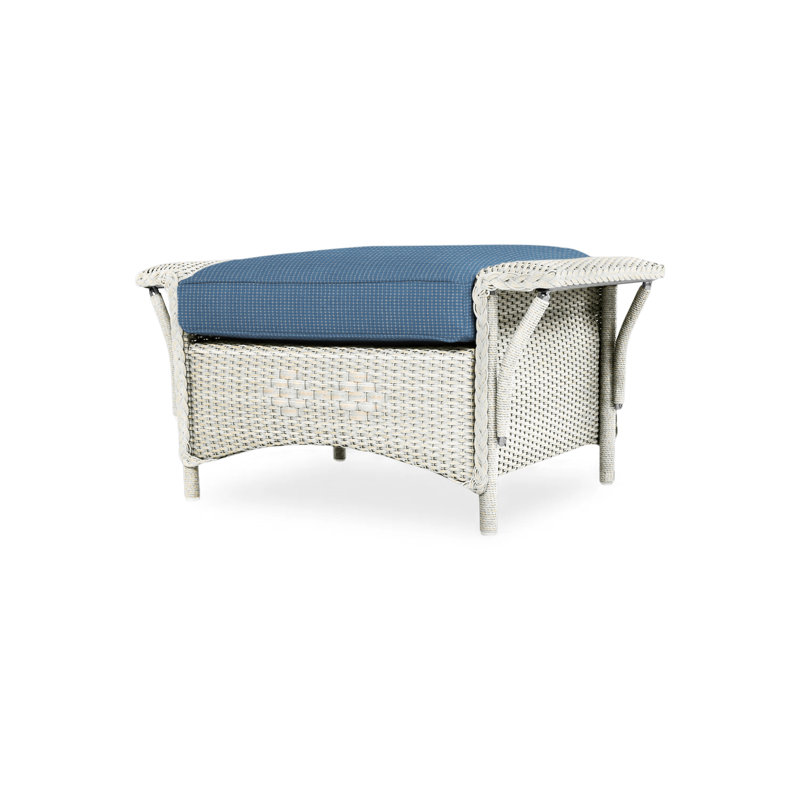 Nantucket Outdoor Ottoman, White, Bamboo Bay Sky