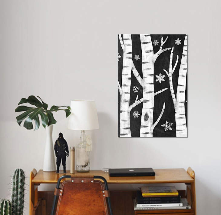 « snowy birches i » par mary urban, impression sur toile, H 18 po x l 12 po x P 1,5 po, Pas de tapis, Toile tendue