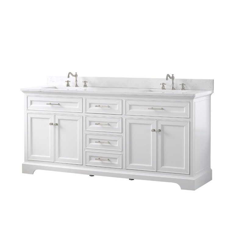 Thompson 72" W Double Bathroom Vanity, White/Brushed Nickel