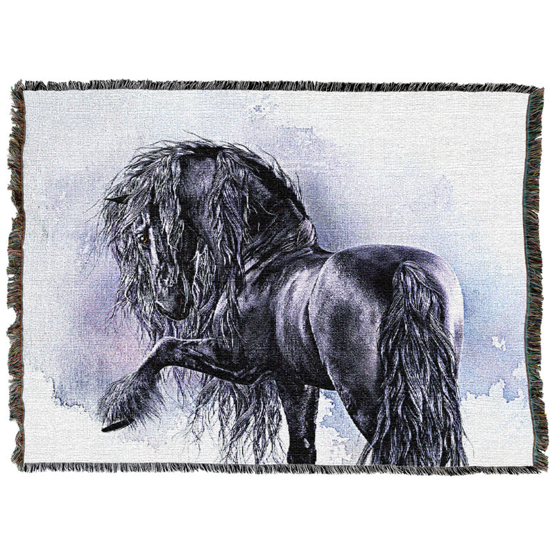 Pure Country Weavers Black Pearl Blanket by Laurie Prindle - Horse Lover Gift Tapestry Throw Woven from Cotton - Made in The USA (72x54)