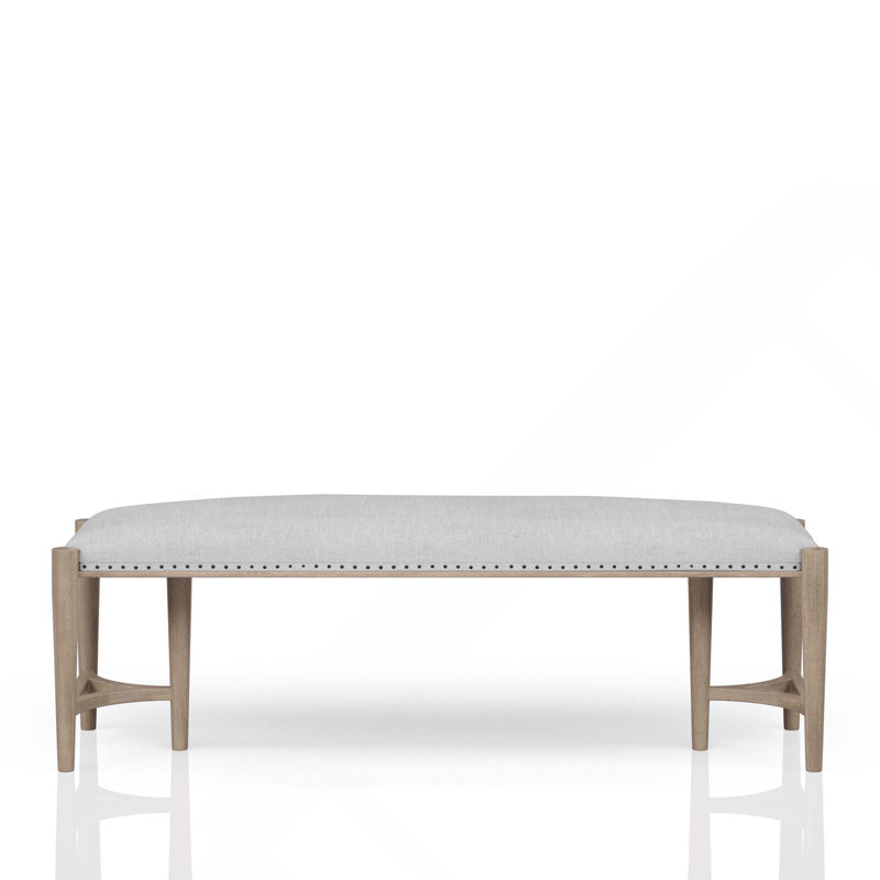 Banc rembourré couleur sable avec pieds en bois