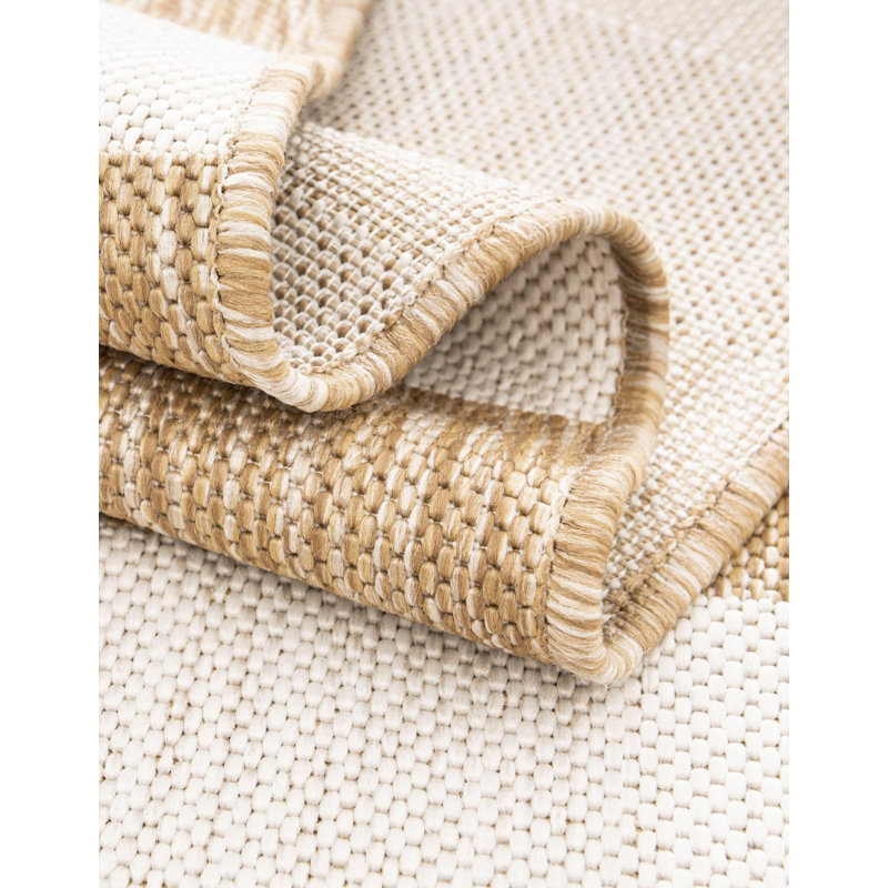 Robinson Striped Indoor / Outdoor Area Rug in Taupe/Ivory, Square 7'10"