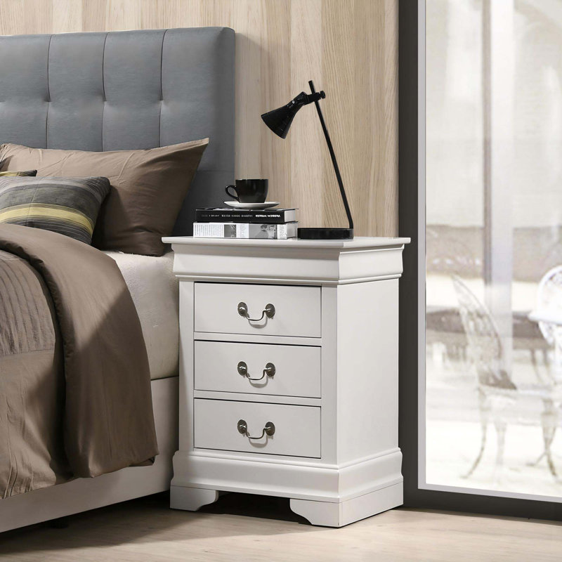 Table de chevet traditionnelle avec tiroirs, Blanc