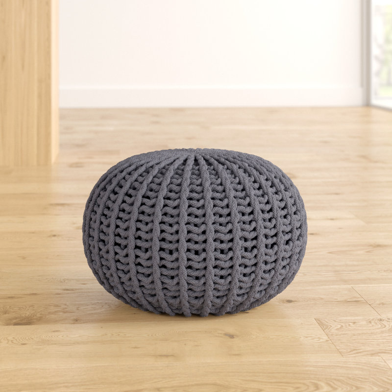 Wollano 50cm Wide Tufted Round Pouf Ottoman, Dark Grey