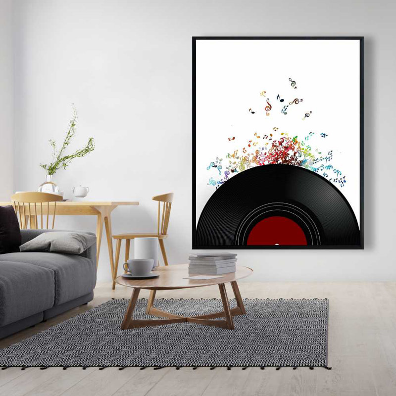Notes Notes Escaping from a Vinyle - Toile encadrée musicale rouge