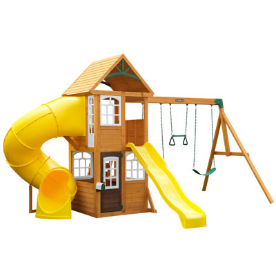 Castlewood Wooden Swing Set with Clubhouse, Mailbox, Slide and Play Kitchen