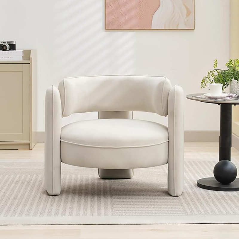 Fauteuil d'appoint rembourré en velours Barrel, Velours beige