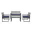 Ensemble de meubles de patio 4 pièces pour balcon, porche, jardin, jardin, cour, plateau de table en bois d'acacia gris, coussin bleu et rotin gris clair-571179797