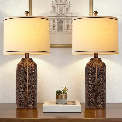 Ensemble de 2 lampes de table en résine de 27 po, lampes de chevet pour le salon, lampe de chevet sculptée rustique pour la chambre à coucher, couloir et entrée (2 ampoules incluses)
