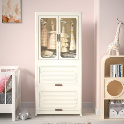Portable Wardrobe Closet Storage Organizer For Clothes,Clothes Dresser, Magnetic Doors With 4 Cubes & Hanging Rod,10 Pcs Hangers , Baby Wardrobe Stor by Rebrilliant