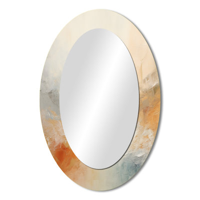 Minimal Gold And Beige Abstract River I - Large Oval Wall Mirror On Metal