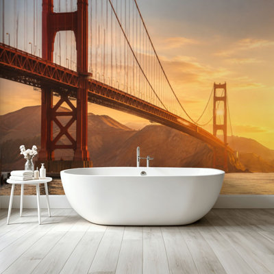 Peel and Stick Wallpaper Wall Mural Golden Gate Bridge San Francisco foggy day Wall Art Self Adhesive and Removable