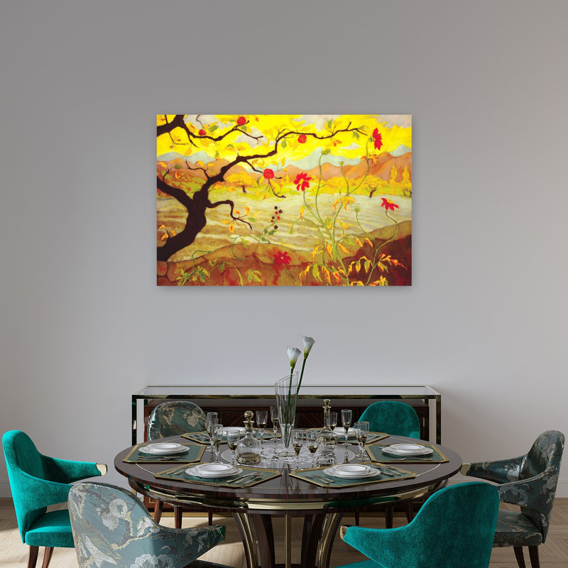 Pommier avec fruit, paysage d'automne traditionnel classique, reproduction d'art mural, H 32 po x l 48 po