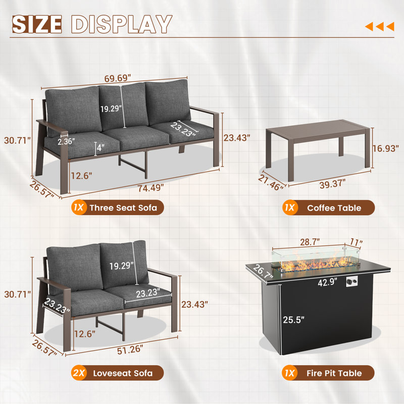 7 Person Sofa Seating Group With Coffee Table, Gray, Yes