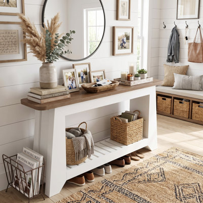 63" Wooden Console Table with Shelf, Modern Sofa Table for Hallway, Living Room, Entrance, Behind Couch