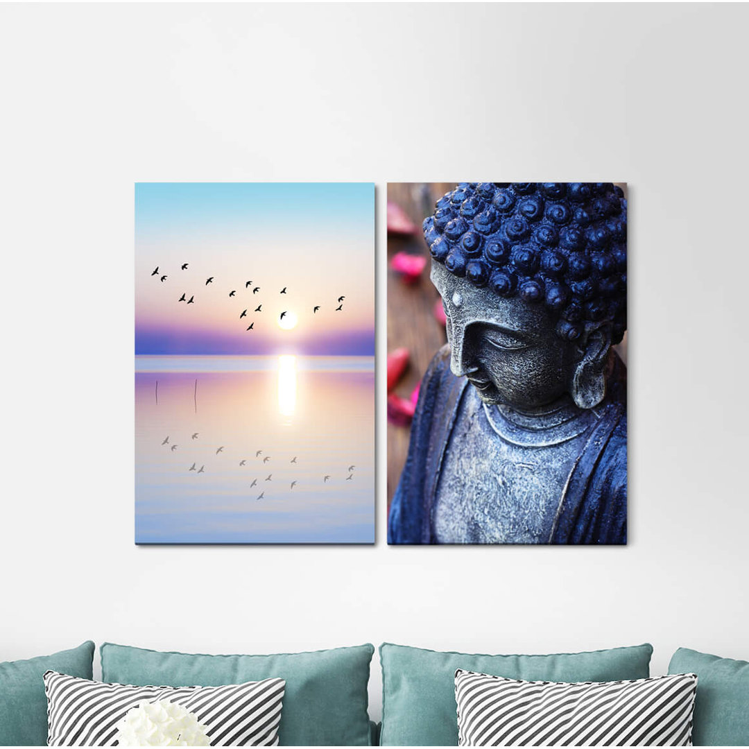 2-tlg. Leinwandbilder-Set - Fotografie „Buddha Birds Horizon Meditation Buddhism Hinduism Asia”