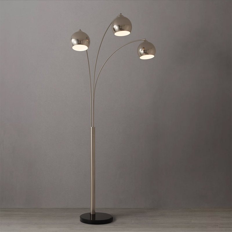 Triplet 3 Light Arc Floor Lamp - Nickel, Marble Base, Dimmer Switch, Satin Nickel