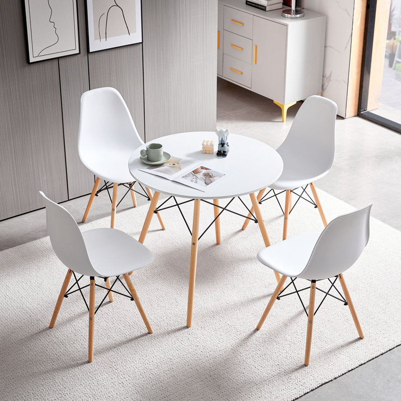 5 Piece Round Dining Table with Chairs Set for 4, 35.5/31.4 Inch Dining Room Table Set, White, 29.3" H x 35.5" W x 35.5" D