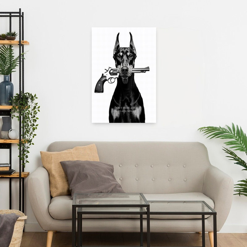 Doberman Gun Portrait Contemporary Dog Portrait, art mural, H 24 po x l 16 po