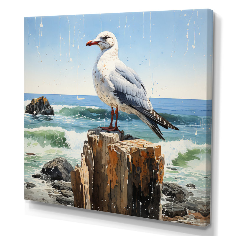 Seagull Solitude Pointillism II - impression, Toile tendue, H 30 po x l 30 po x P 1 po