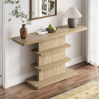 63" Narrow Console Table with 2-Tier Storage Shelves, Long Entryway Sofa Table Behind Couch, Rustic Vintage