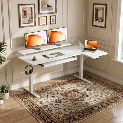 Bureau debout électrique avec réglage de la hauteur, bureau debout avec prises de courant intégrées, bureau personnel avec structure réversible, bureau d'ordinateur avec tablette pour moniteur, bureau d'écriture avec plateau à clavier sous le bureau