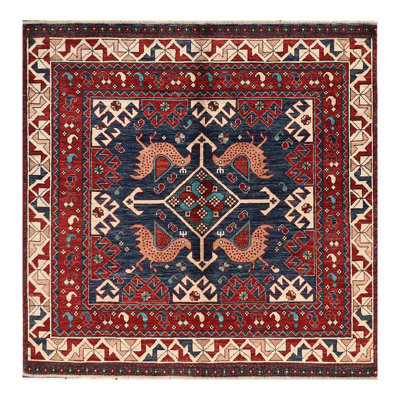 Tapis unique rouge / bleu / beige noué à la main de haute qualité