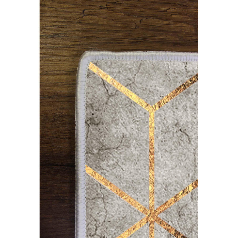 Tapis géométrique en polyester tissé à la machine Lorelei - rose / gris / or, Rectangle 3 pi 3 po x 4 pi 11 po