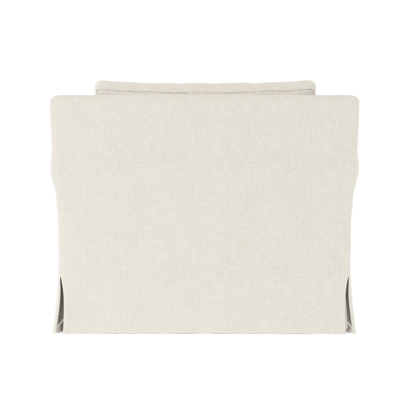 Transitional Skirted Chair, Box Weave Linen Alabaster, 34" H x 40" W x 38" D, Dark Brown