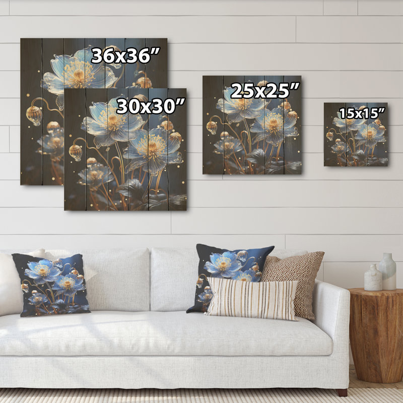 Celestial Floral Harmony I - Violets Wood Panel Wall Art On Natural Pine Wood, 15" H x 15" W