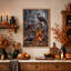 Trois corbeaux perchés sur une souche en feu - Toile murale d'Halloween-51223347
