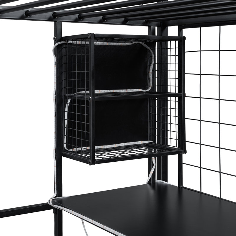 Lit mezzanine en métal avec poste de travail intégré, Complète, Black