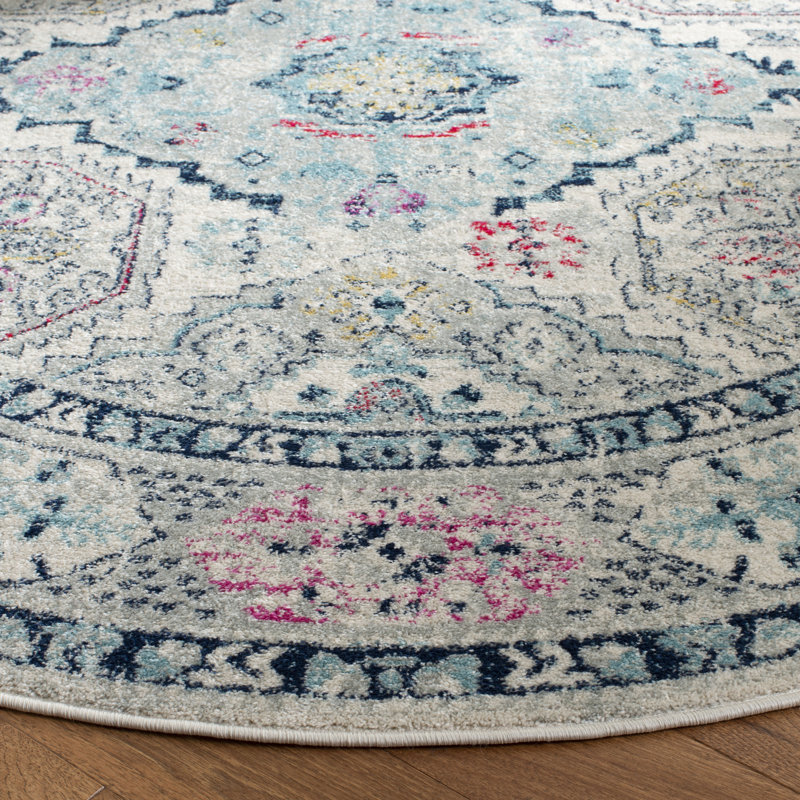 Christa Oriental Light Gray/Fuchsia Area Rug, Round 6'7"