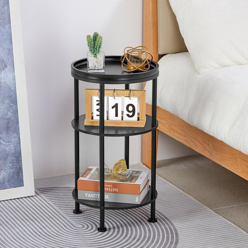 21.7''H Round End Table, Multi-Functional Black Side Table For Small Spaces