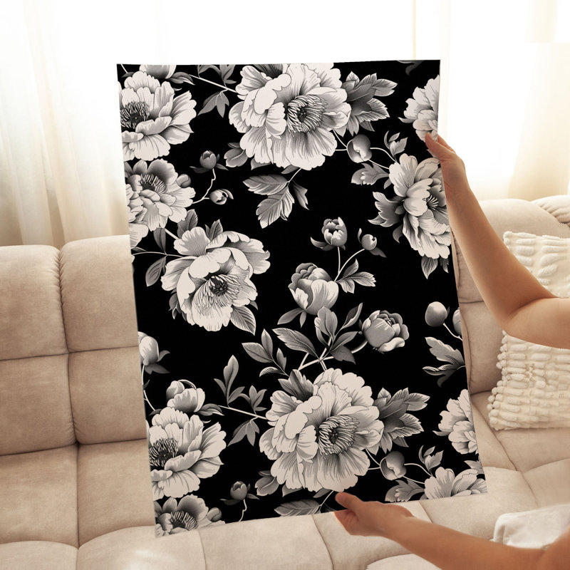 «Floral Floral Dreams», impression d'art moderne sans cadre noir et blanc, H 16 po x l 12 po