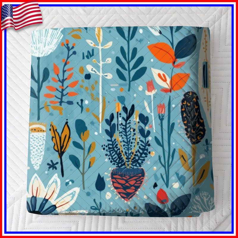 Floral Abstract Blue Quilted Bedspread All Sizes, King