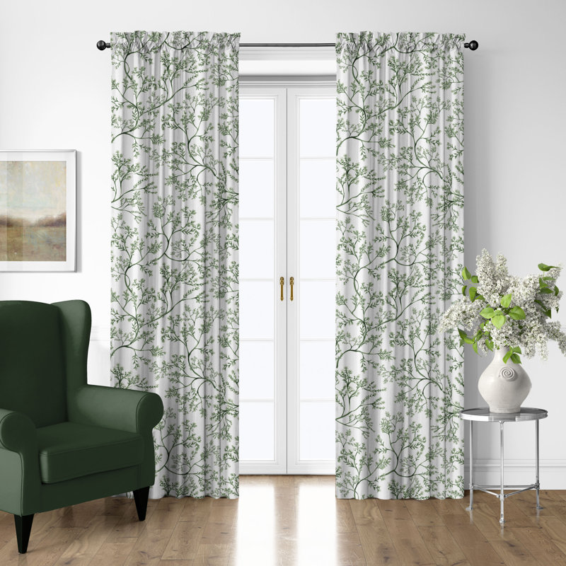 Tinsley Ivy Cotton Rod Pocket Drapery Panel Set of 2, 50" W  x 132" L