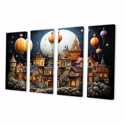 Fantasy Air Ballon Village III - Hot Air Balloon 4 Piece Wall Art Set