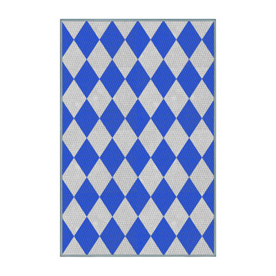 Tapis géométrique bleu / blanc