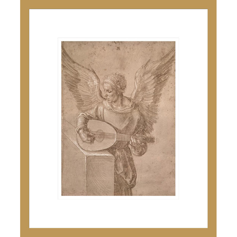 Ange jouant du luth par Albrecht Dürer, impression giclée sur cadre, H 16,6 po x l 13,75 po