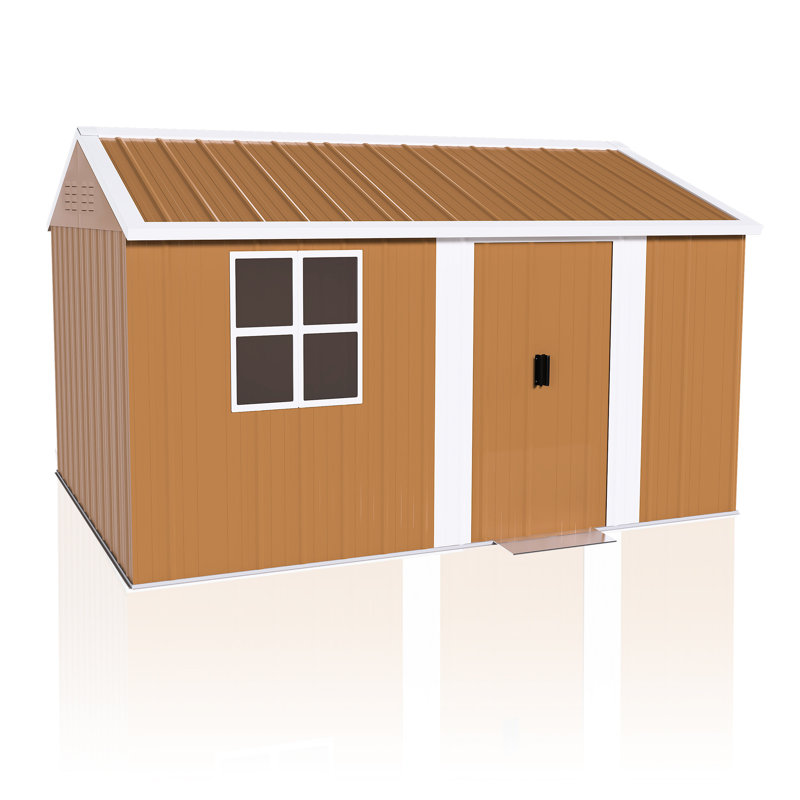 8X12 Ft Large Metal Storage Shed With Lockable Door, Ventilation And Smart Space - Saving For Backyard, Lawn Garden Equipment Brown Iron Structure Stabilized Frame 12X8 Outdoor Windows, Roof Spacious