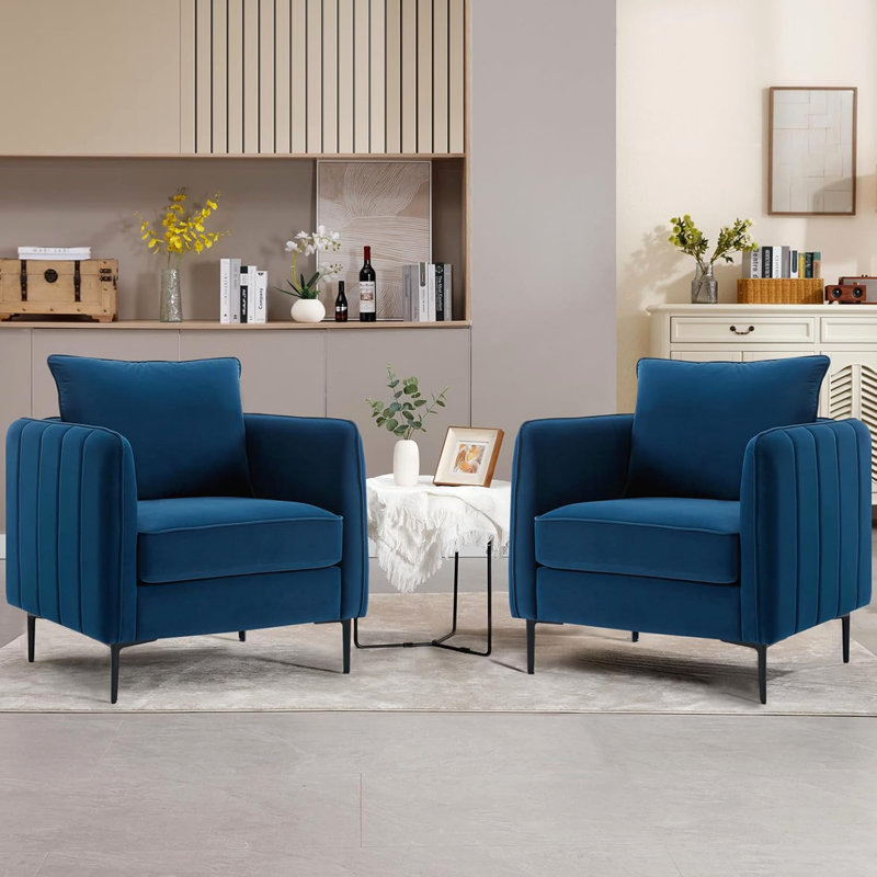 Fauteuil d'appoint, fauteuil simple en velours avec 1 coussin et pieds en métal